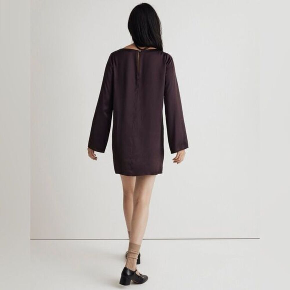 NWT Madewell Satin Shift Mini Dress Chocolate Raisin Size XXS - Picture 2 of 12